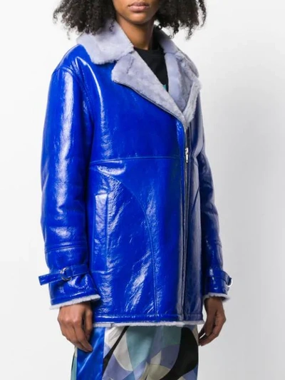 Shop Emilio Pucci Blue Shearling Jacket