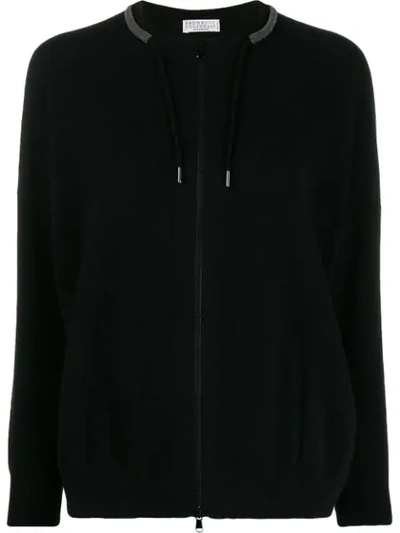 Shop Brunello Cucinelli Zipped Drawstring Cardigan In Black