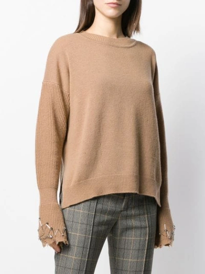 Shop Pinko Embellished Sleeve Jumper In Brown