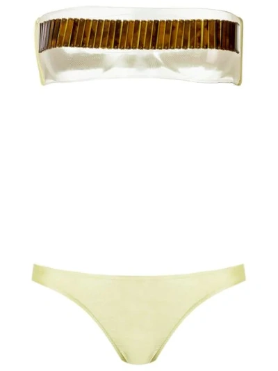 Shop Adriana Degreas Sheer Top Bikini Set In Green