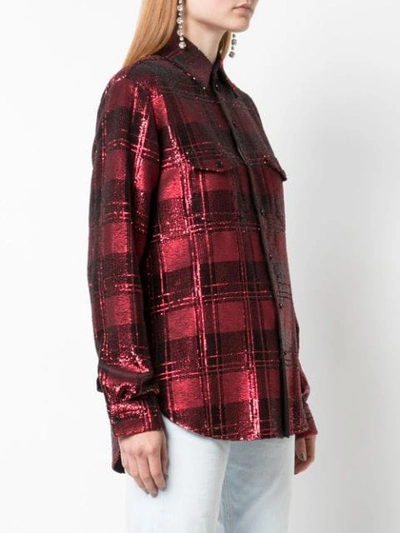 Shop Saint Laurent Sequinned Plaid Shirt In Red