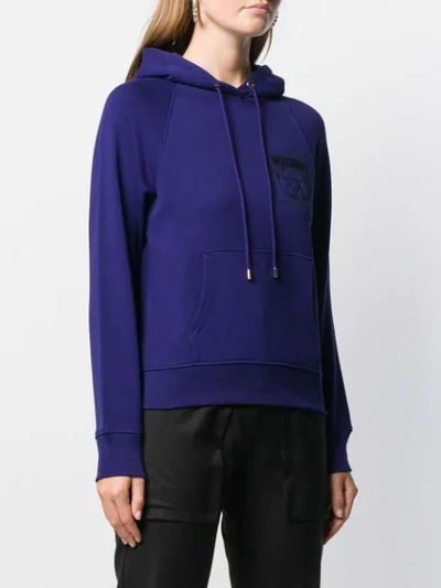 Shop Moschino Embroidered Teddy Bear Hoodie In Purple