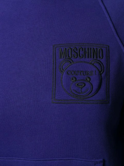 Shop Moschino Embroidered Teddy Bear Hoodie In Purple