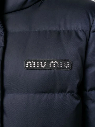 Shop Miu Miu Padded Logo Patch Jacket In Blue
