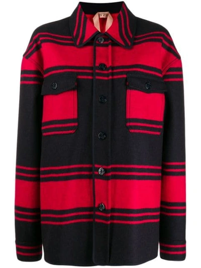 Shop N°21 Oversized Striped Woven Shirt In Red ,blue