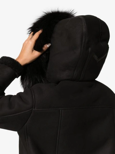 Shop Mr & Mrs Italy Shearling Trimmed Hooded Jacket - Black