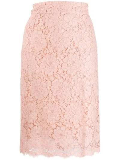 Shop Dolce & Gabbana Floral Lace Pencil Skirt In Pink