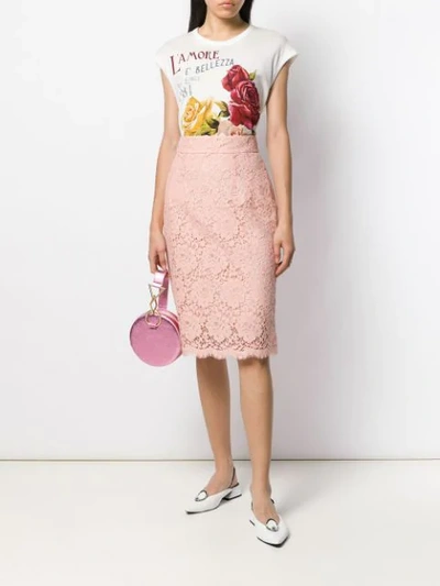 Shop Dolce & Gabbana Floral Lace Pencil Skirt In Pink
