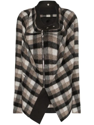 RICK OWENS DRAPED WOOL CHECK JACKET - 黑色