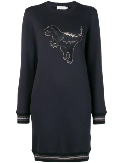 Shop Coach Embroidered Dinosaur Sweatshirt Dress - Black