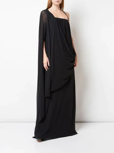 Shop Vera Wang Draped One Shoulder Gown In Black
