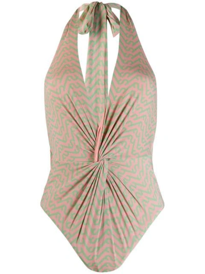 Shop Self-portrait Knot Detail Swimsuit In Pink