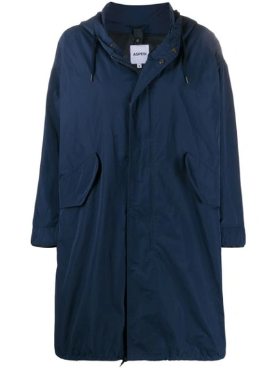 Shop Aspesi Oversized Hooded Coat In Blue