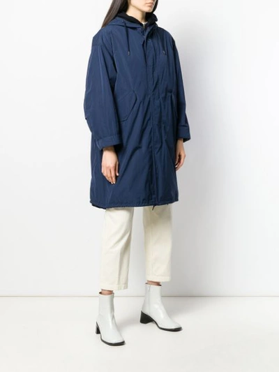 Shop Aspesi Oversized Hooded Coat In Blue