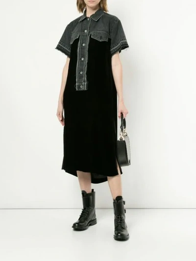 Shop Sacai Denim Trimmed Dress In Black