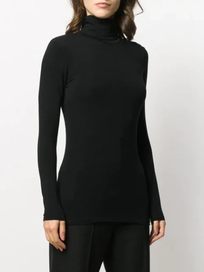 Majestic Stretch Jersey Turtleneck Top In Black