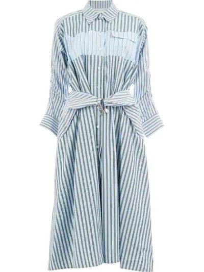 Carven Blue Stripe Mix Shirt Dress | ModeSens