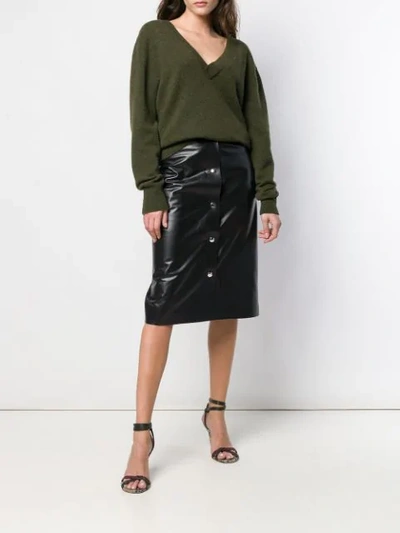 Shop Victoria Beckham Midi Leather Skirt In Black