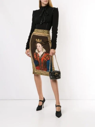 Shop Dolce & Gabbana Portrait Print Pencil Skirt In Brown