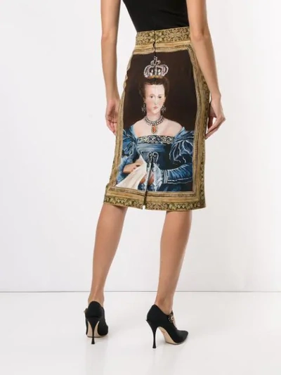 Shop Dolce & Gabbana Portrait Print Pencil Skirt In Brown