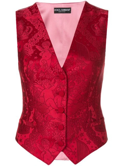 Shop Dolce & Gabbana Brocade Waistcoat - Red