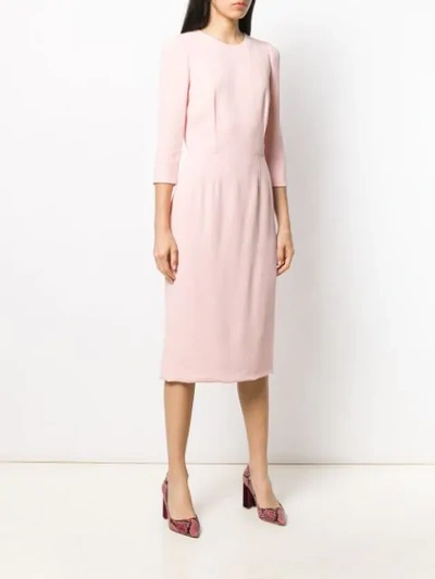 Shop Dolce & Gabbana Fitted Midi Dress In F2528 Rosa Polvere Chiaro