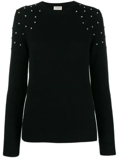 Shop Saint Laurent Crystal-embellished Cashmere Jumper In Black