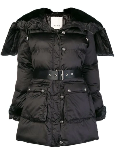 Shop Pinko Oversized Collar Puffer Jacket In Black