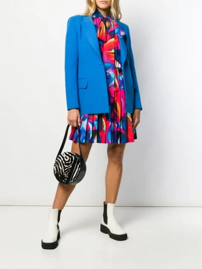 Shop Msgm Printed Pussy Bow Mini Dress In Blue