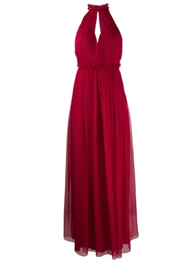 Shop Alberta Ferretti Halterneck Long Dress In Red