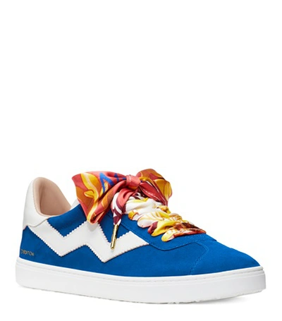 Shop Stuart Weitzman The Sw X Aglit Italy Laces In White And Electric Blue Printed Silk