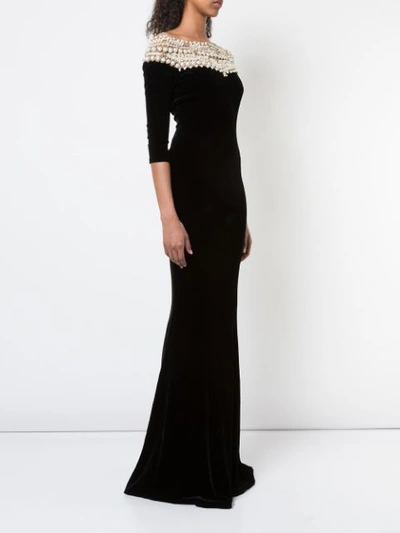 Shop Marchesa Embellished Neckline Gown In Black