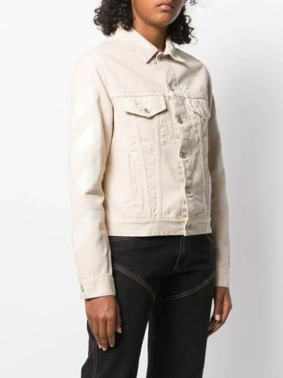 Shop Off-white Diagonal Print Denim Jacket In Neutrals