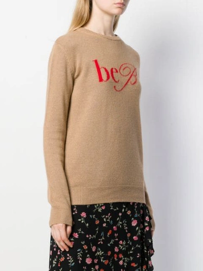 Shop Be Blumarine Logo Intarsia Jumper In Neutrals