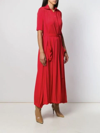 Shop Burberry Short-sleeve Gathered Dress In Red