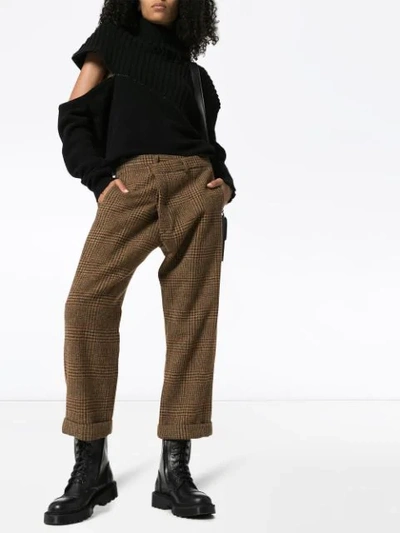 Shop R13 Crossover Check Pattern Trousers In Brown