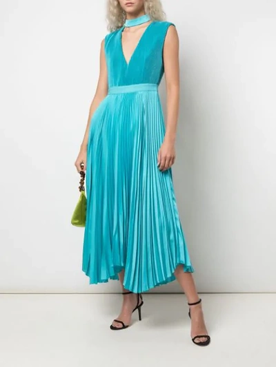 Shop Alice And Olivia Pleated Midi Dress In Blue