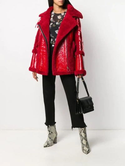 Shop Nicole Benisti Montaigne Shearling-trimmed Jacket In Red