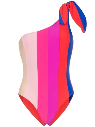 Shop Paper London One-shoulder Striped Swimsuit - Rainbow Stripe