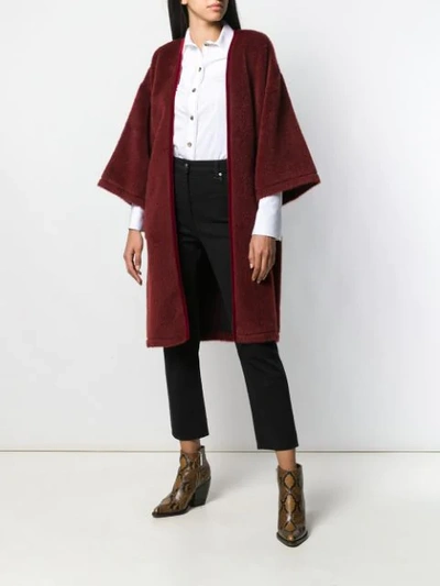 Shop Etro Belted Midi Coat In Red