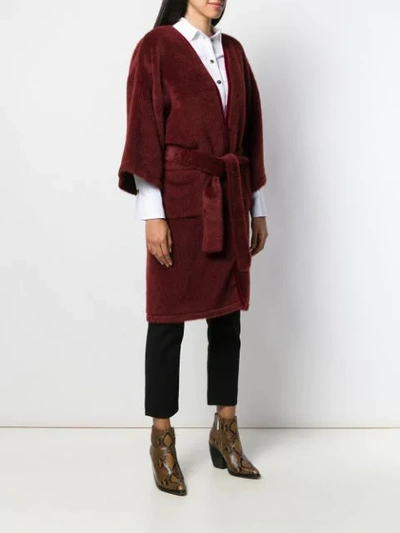 Shop Etro Belted Midi Coat In Red