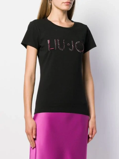 Shop Liu •jo Embellished Logo T-shirt In Black