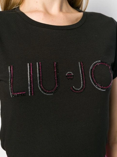 Shop Liu •jo Embellished Logo T-shirt In Black