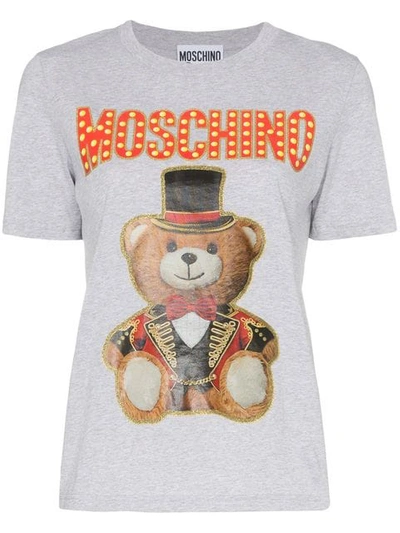 Shop Moschino Graphic Print Cotton T-shirt In Grey