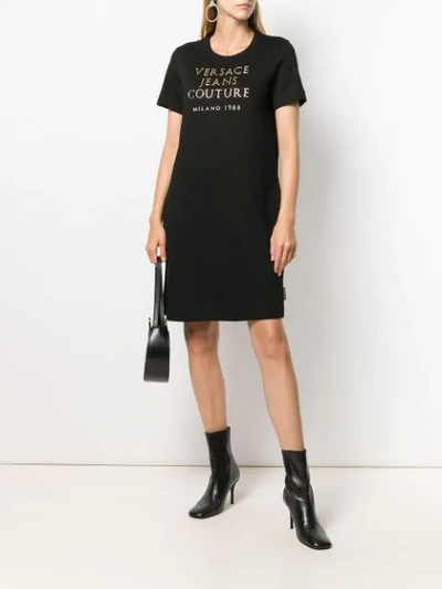 Shop Versace Jeans Couture Logo Print T-shirt Dress In Black