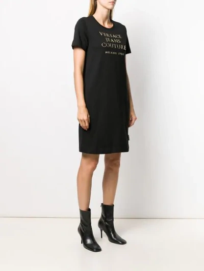 Shop Versace Jeans Couture Logo Print T-shirt Dress In Black