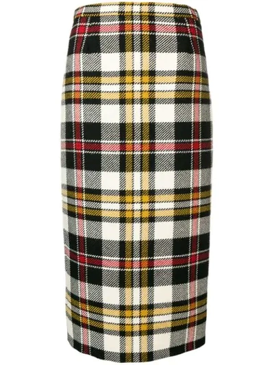 Shop Miu Miu Tartan Pattern Midi Skirt - Neutrals