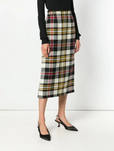 Shop Miu Miu Tartan Pattern Midi Skirt - Neutrals
