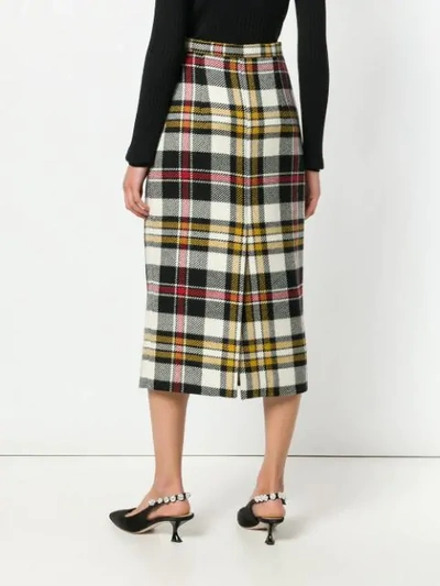 Shop Miu Miu Tartan Pattern Midi Skirt - Neutrals