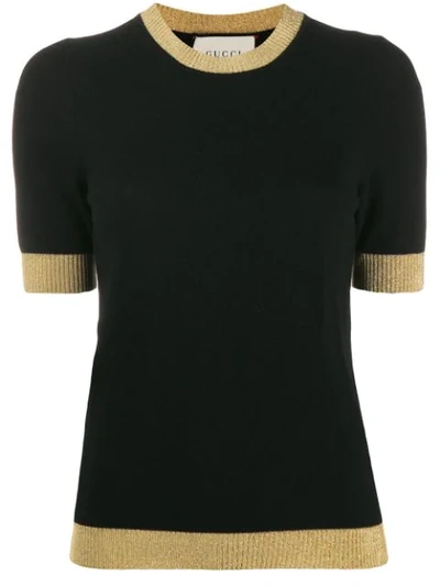 Shop Gucci Gold-tone Trim Knit T-shirt In 1815